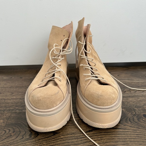 LF platform suede tan lace up boots with lock detail - Picture 3 of 6